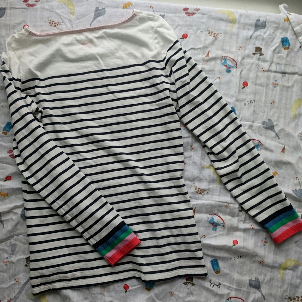 Boden Breton Black & White Striped Rainbow Sleeves